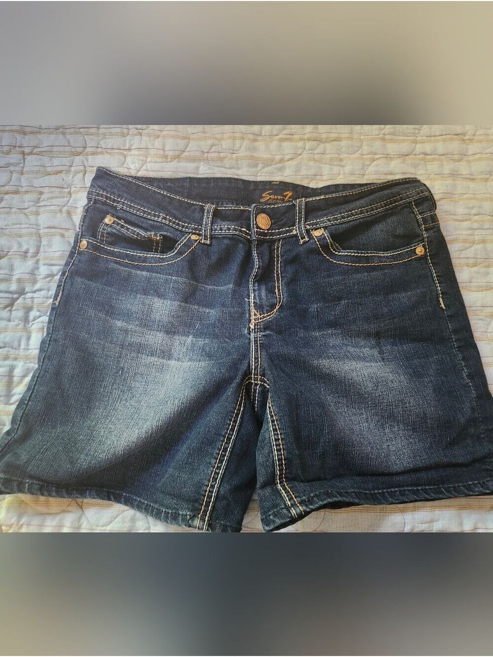 Seven7 Dark Indigo Jean Shorts with Contrast Stitching